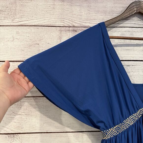 Cabana Life Blue Flutter Sleeve Maxi Dress Large Boho Resort Cover Up UPF 50+ - Picture 6 of 11